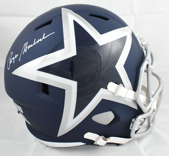 Roger Staubach Signed Cowboys F/S Amp Speed Helmet - Beckett W Holo *Back