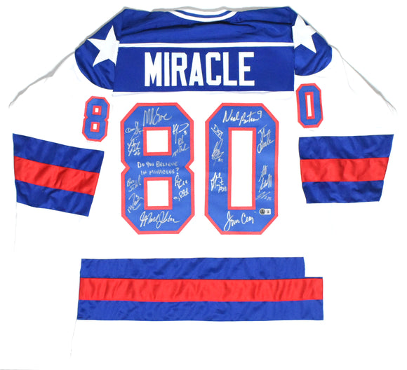 1980 Miracle on Ice Team USA Autographed White Pro Style Jersey 18 Sigs Beckett