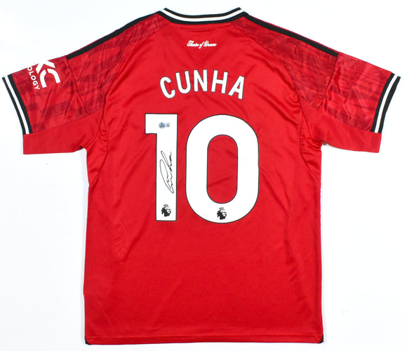 Matheus Cunha Autographed Manchester United Home Soccer Jersey #10
