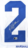 Marshall Faulk Autographed White Pro Style STAT Jersey - Beckett W Hologram