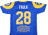 Marshall Faulk Autographed Blue Pro Style STAT Jersey - Beckett W Hologram