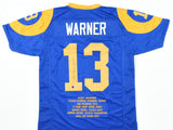 Kurt Warner Autographed Blue Pro Style STAT Jersey - Beckett W Hologram