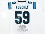 Luke Kuechly Autographed White Pro Style STAT Jersey - Beckett W Hologram