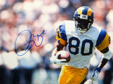 Isaac Bruce Autographed Rams 16x20 Vertical Running White Jersey Photo- JSA Auth