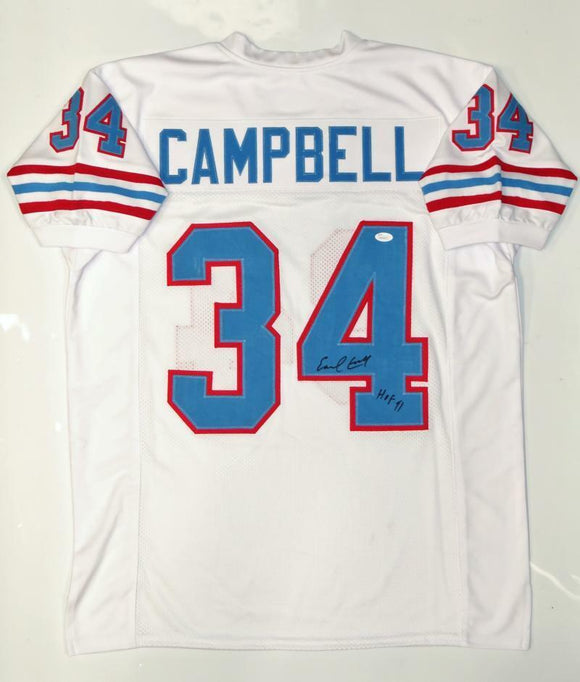 Earl Campbell Autographed White Pro Style Jersey With HOF- JSA W *Black