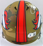 Terrell Davis Autographed Broncos Camo Mini Helmet w HOF- Beckett W *White