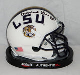 Derrius Guice Autographed LSU Tigers White Schutt Mini Helmet- JSA W Auth *Black