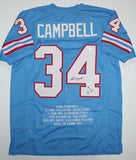 Earl Campbell Autographed Blue Pro Style Stat1 Jersey With HOF- JSA W *Black