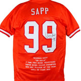 Warren Sapp Autographed Orange Pro Style STAT Jersey w/HOF-Beckett W Hologram