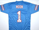 Warren Moon Autographed Blue Pro Style Jersey w/ HOF - Beckett W Hologram *Black