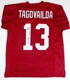 Tua Tagovailoa Signed Red College Style Jersey w/ Roll Tide - Beckett W Auth *1