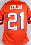 Fred Taylor Autographed Orange College Style Jersey- Beckett W Hologram *Black