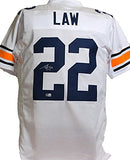 Ty Law Autographed White College Style Jersey- Beckett W *Silver