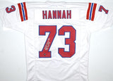 John Hannah Autographed White Pro Style Jersey w/HOF - Prova *Silver