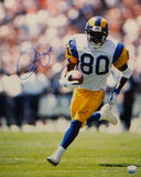 Isaac Bruce Autographed Rams 16x20 Vertical Running White Jersey Photo- JSA Auth