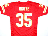 Christian Okoye Signed Red Pro Style Jersey w/ Nigerian Nightmare-Beckett W Holo