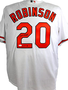 Frank Robinson Autographed Orioles White Majestic Jersey w/ HOF - JSA W Auth