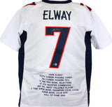 John Elway Autographed White Pro Style STAT Jersey- Beckett W Hologram *Silver