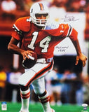 Vinny Testaverde Signed Hurricanes 16x20 Running FP Photo w/ Heisman- JSA W Auth