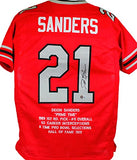 Deion Sanders Autographed Red W/ Black Pro Style Stat Jersey- Beckett Auth *U1