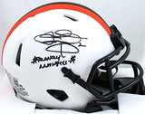 Johnny Manziel Autographed Browns Lunar Speed Mini Helmet w/Insc.-Beckett W Holo