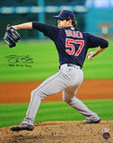 Shane Bieber Signed Cleveland 16X20 FP Pitching w/Insc - Beckett W Auth *Black