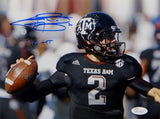 Johnny Manziel Autographed *Blue Texas A&M 8x10 Close Up Photo W/ HT- JSA W