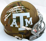 Johnny Manziel Autographed TX A&M Camo Speed Mini Helmet w/Insc.-Beckett W Holo