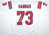 John Hannah Autographed White Pro Style Jersey w/HOF - Prova *Silver