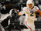 Johnny Manziel Autographed 16x20 B/W & Color Stiff Arm *Gold Photo- PSA/DNA