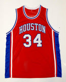 Akeem Olajuwon Autographed Red College Style Jersey- JSA Witnessed Authenticated