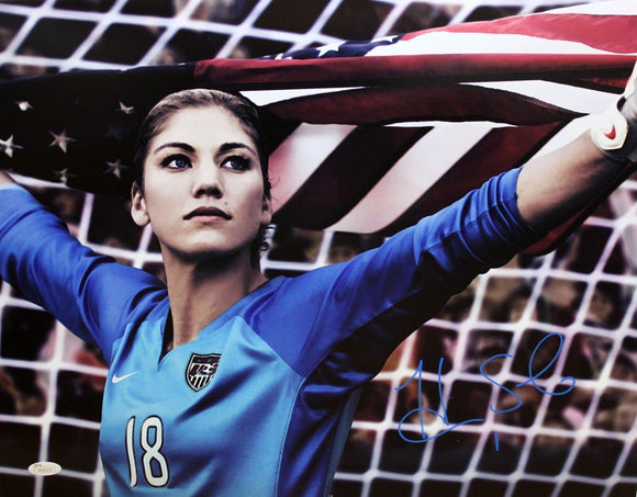 Hope Solo Autographed 16x20 Team USA Holding Flag Photo- JSA W Authenticated