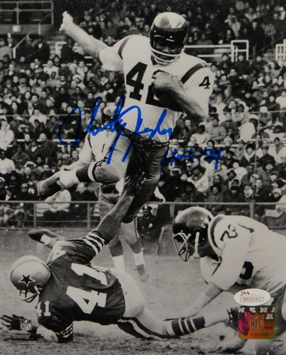 Charley Taylor Autographed Washington 8x10 B&W Hurdle Photo W/ HOF- JSA W*Blue