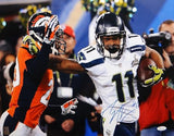 Percy Harvin Autographed 16x20 Super Bowl Stiff Arm Photo- JSA W Authenticated