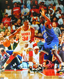 Hakeem Olajuwon Houston Rockets Autographed 16x20 Post Up Photo- JSA W *Silver