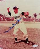 Duke Snider Autographed Dodgers 8x10 Throwing Photo- JSA Auth *Blue