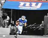 Mario Manningham Autographed 16x20 NY B/W & Color Photo- JSA Authenticated