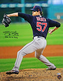 Shane Bieber Signed Cleveland 16X20 FP Pitching w/Insc - Beckett W Auth *Black