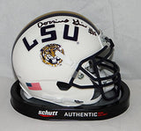 Derrius Guice Autographed LSU Tigers White Schutt Mini Helmet- JSA W Auth *Black