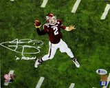 Johnny Manziel Autographed Texas A&M 8x10 Aerial Passing PF Photo- Beckett Auth