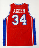 Akeem Olajuwon Autographed Red College Style Jersey- JSA Witnessed Authenticated