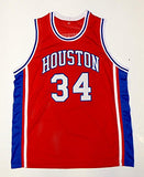 Akeem Olajuwon Autographed Red College Style Jersey- JSA Witnessed Authenticated