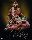 Floyd Mayweather Signed 16x20 Double Image with Belt Photo- Beckett Auth