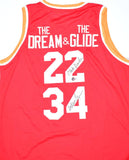 Hakeem Olajuwon Clyde Drexler Autographed Red Pro Style Jersey- Beckett W Holo
