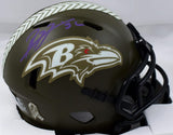 Ray Lewis Signed Ravens Salute to Service Speed Mini Helmet-Beckett W Hologram