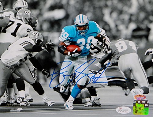 Barry Sanders Signed Detroit Lions 8x10 BW Color Running PF. Photo- JSA W Auth