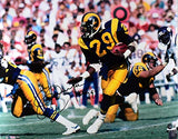 Eric Dickerson Signed Rams 16X20 Running w/ Ball HM Photo w HOF- Beckett W Holo