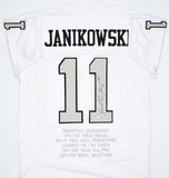 Sebastian Janikowski Autographed White Pro Style STAT Jersey- Beckett W Hologram