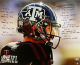 Johnny Manziel Signed Texas A&M 16x20 Close Up PF Photo w/ Stats- Beckett Auth