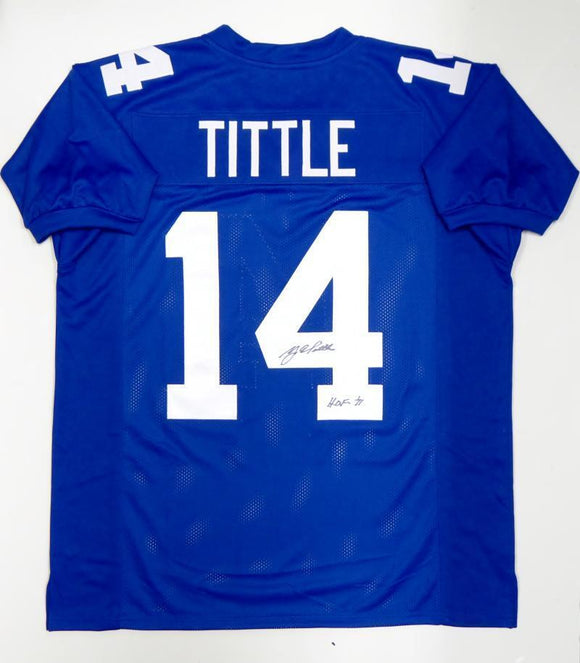 Y.A. Tittle Autographed Blue Pro Style Jersey With HOF- JSA Witnessed Auth